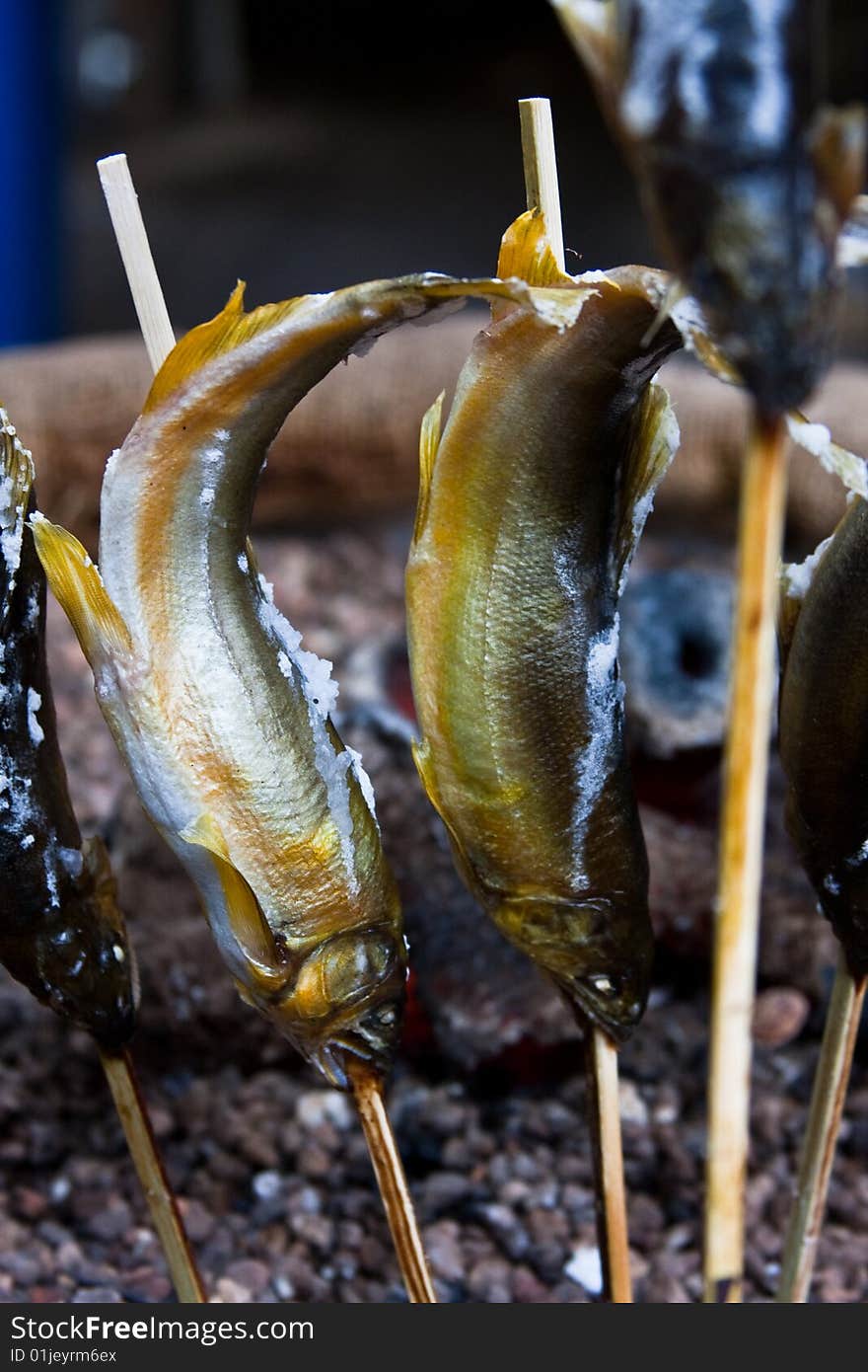 Small Fried Fishes On Sticks