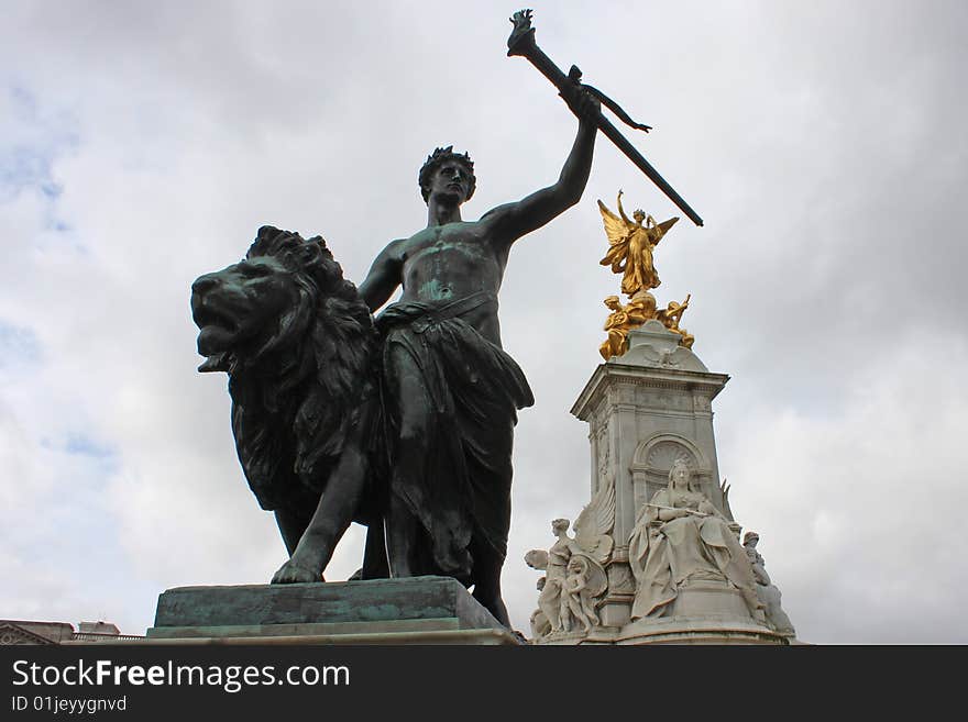 Details of Victoria Memorial close up on lion and Angel.