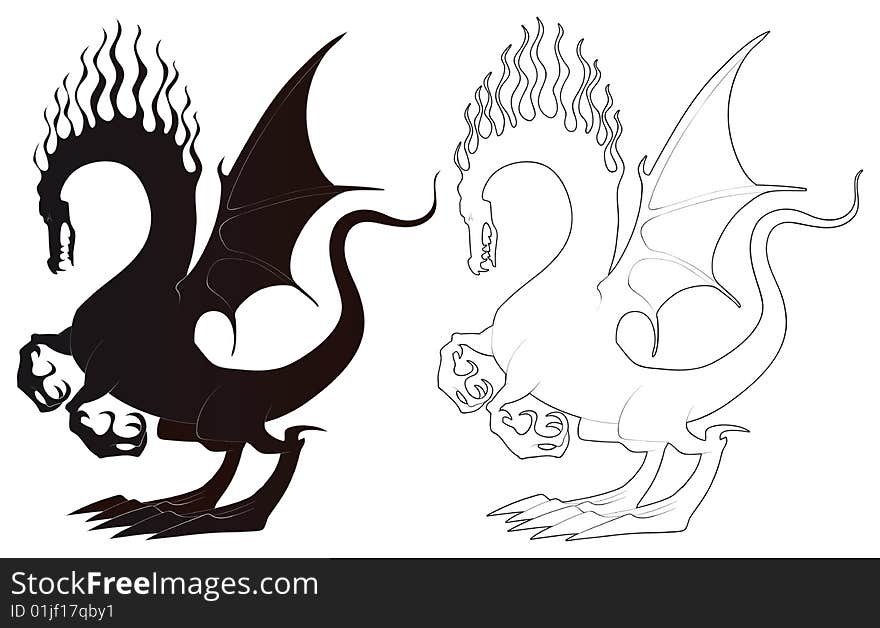 Black and white dragons - vector and tattoo illustration