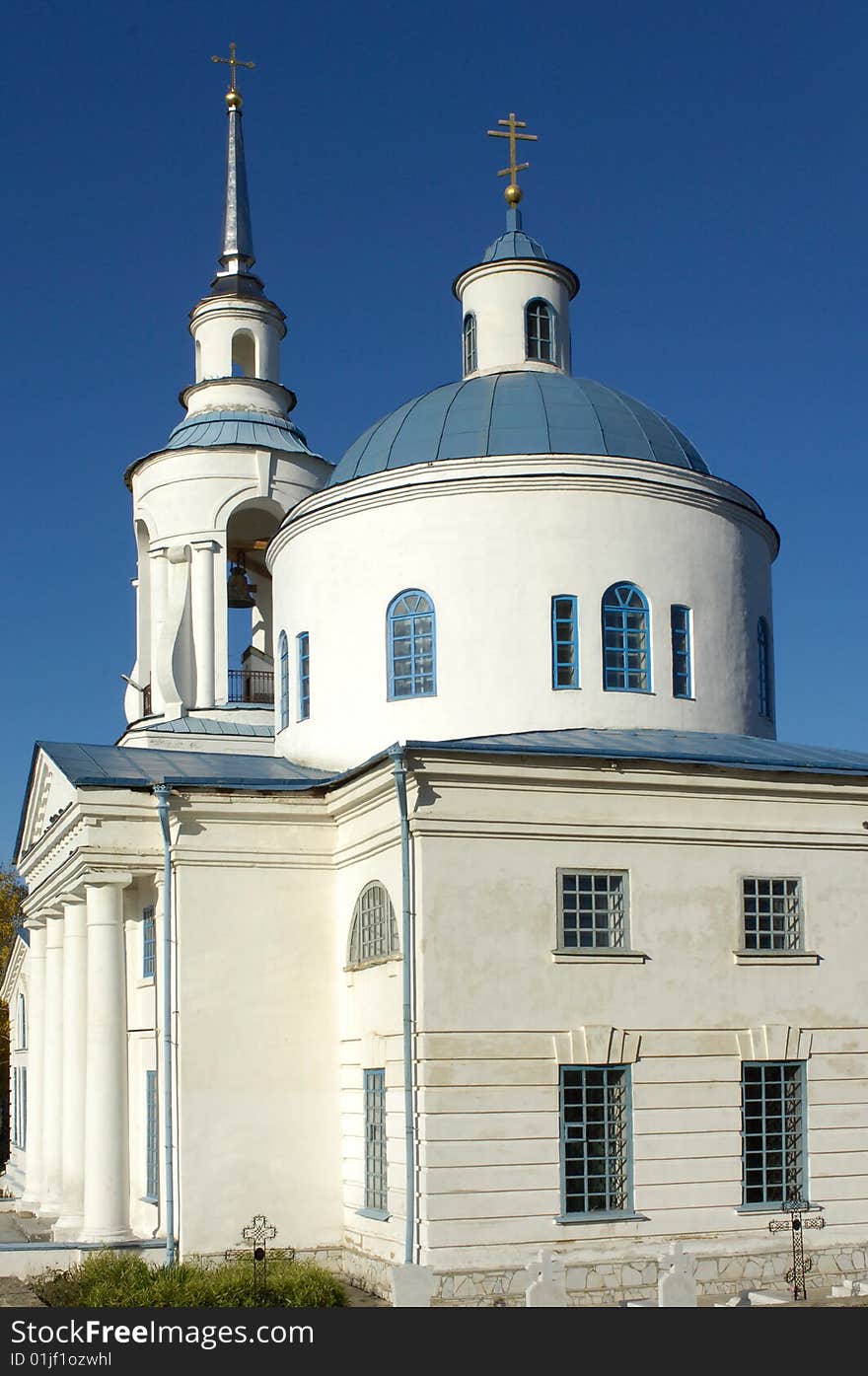 Light cathedral with domes on a blue background. Light cathedral with domes on a blue background