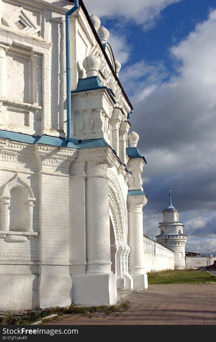 Light cathedral with domes on a blue background. Light cathedral with domes on a blue background