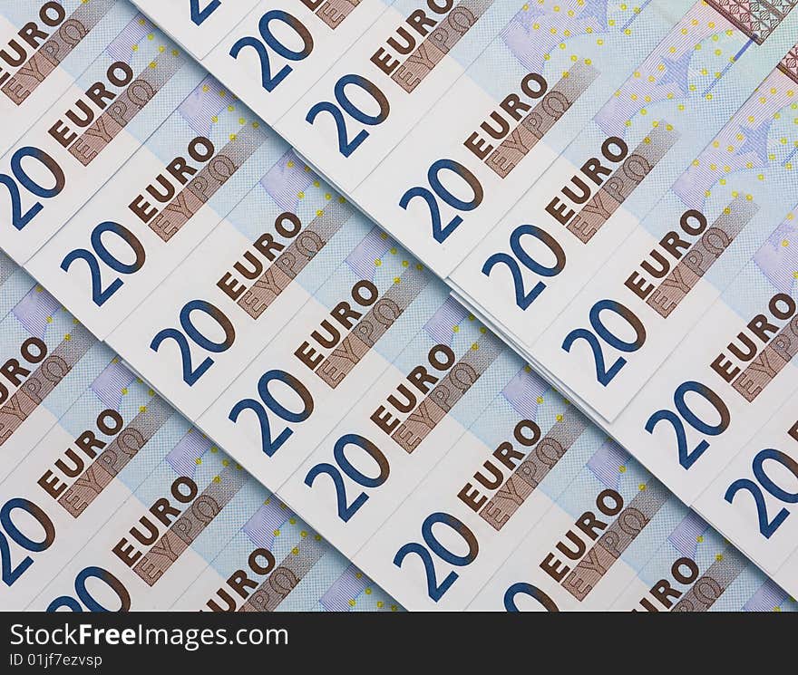 A line of 20 euro bills