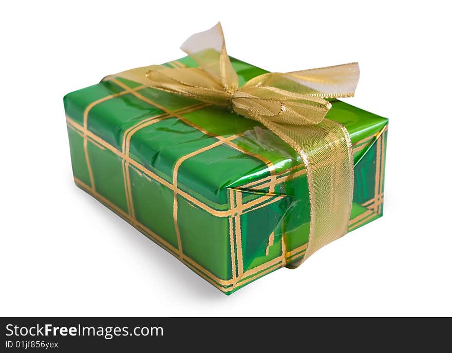 Green gift box on white background. Isolated