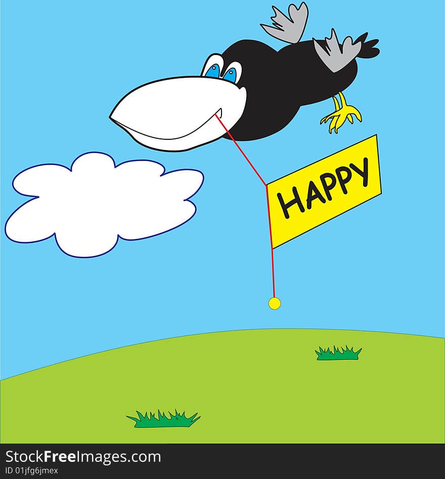 Happy crow flies