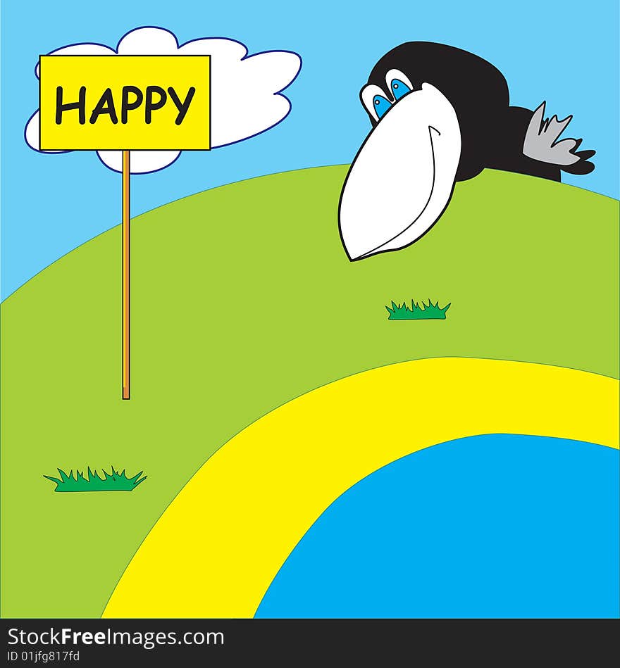 Happy crow over the horizon with a congratulatory poster