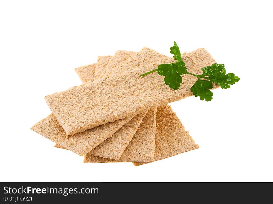 Isolated diet bread and parsley