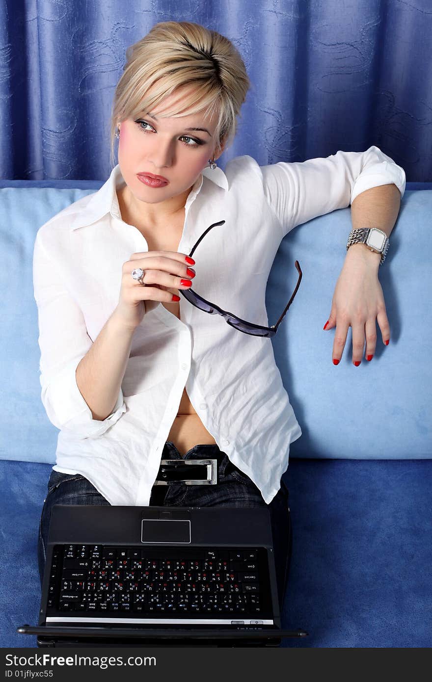 Woman with notebook in room