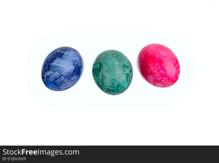 Three colorful Easter eggs, isolated.