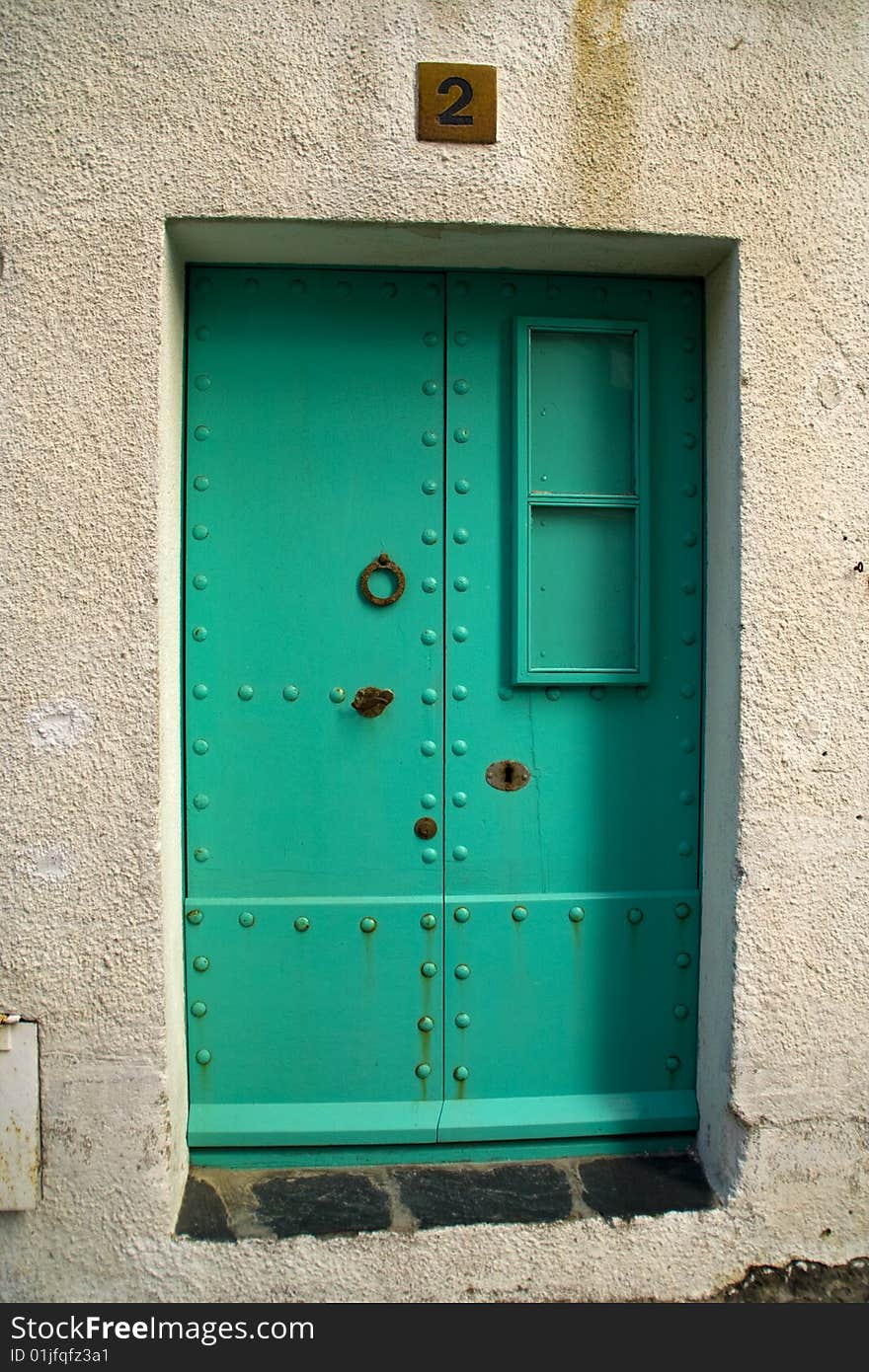 View of blue metal door. View of blue metal door