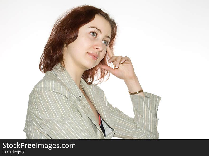 Business girl, has reflected sitting on a chair