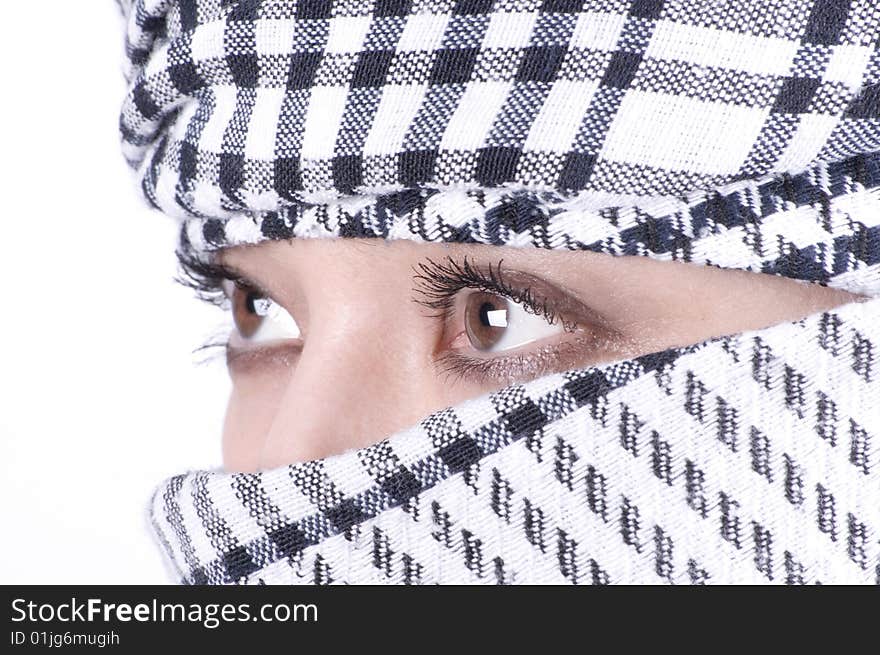 Closeup eyes of pretty arabic woman