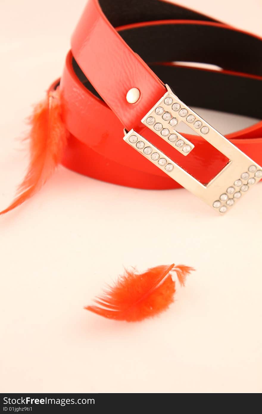 Red glamour belt with a silver buckle it is isolated on the white