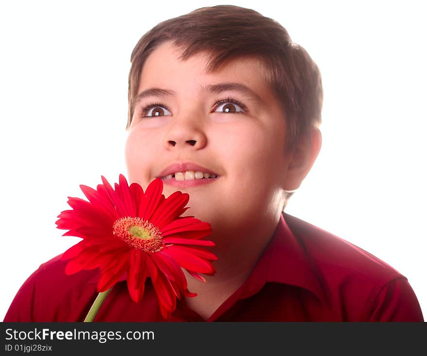 Teenager and red flower