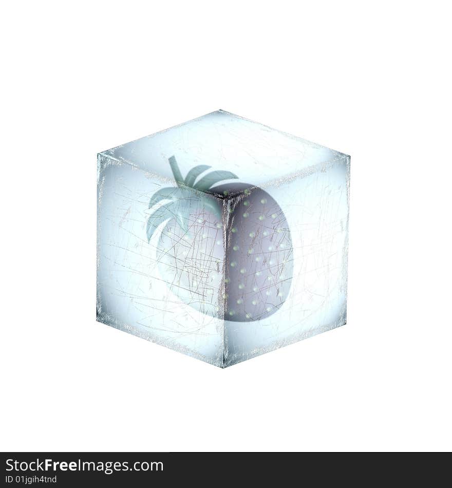 Strawberry in an ice-cube. Strawberry in an ice-cube