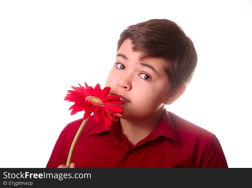 Teenager and red flower