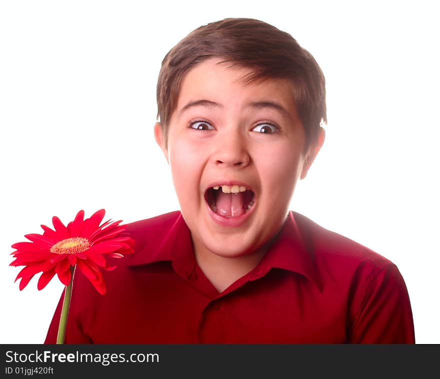 Teenager and red flower