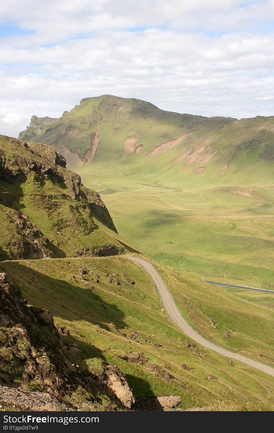 Small road on a typical Icelandic landscape