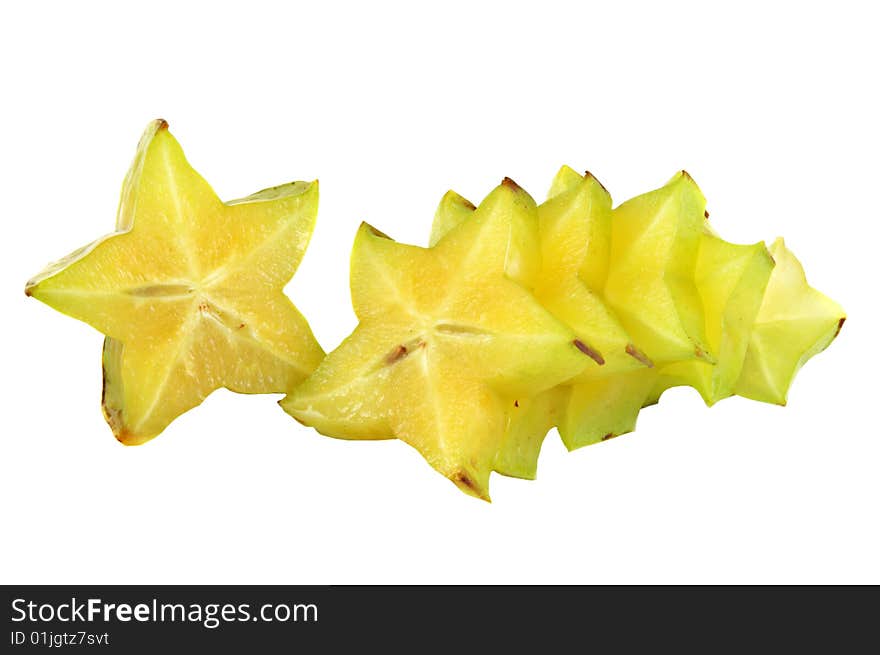 Sliced Starfruit on White Background