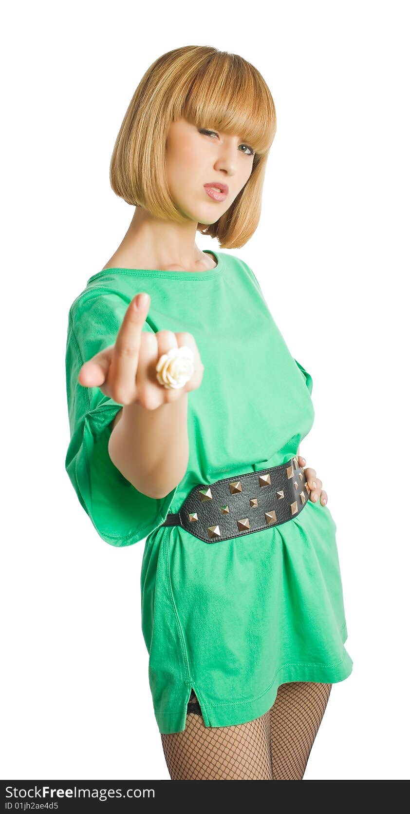 Posing attractive young girl in short dress