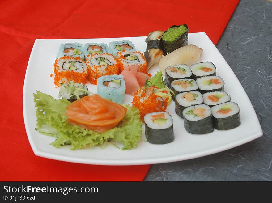 Sushi roll on a bright background