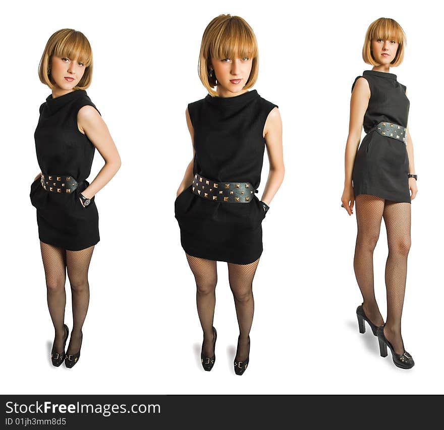 Pack of standing attractive young girl isolated over white with clipping path