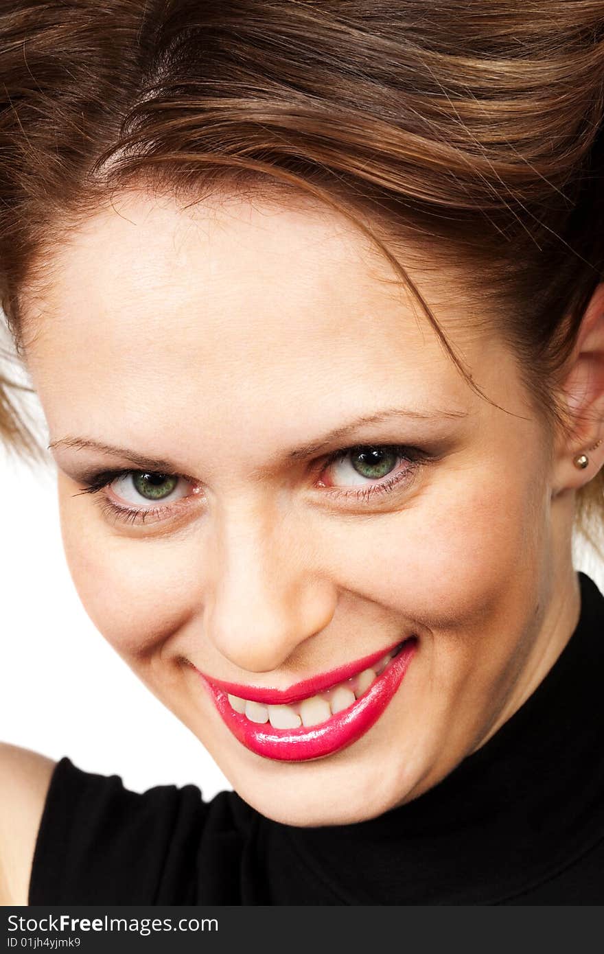 Portrait of a young woman on a white background