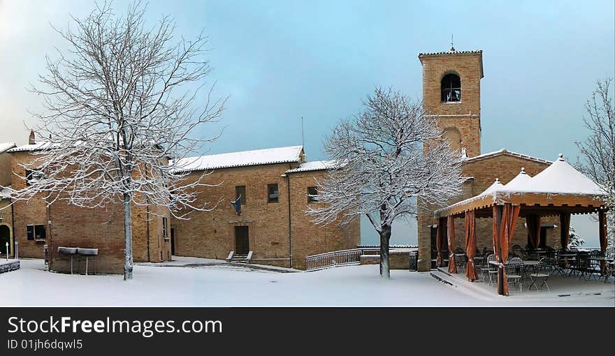 A beautiful medieval castle cowered by light layer of white and soft snow and wrapped in a magic atmosphere.
Montegridolfo, Italy. A beautiful medieval castle cowered by light layer of white and soft snow and wrapped in a magic atmosphere.
Montegridolfo, Italy.