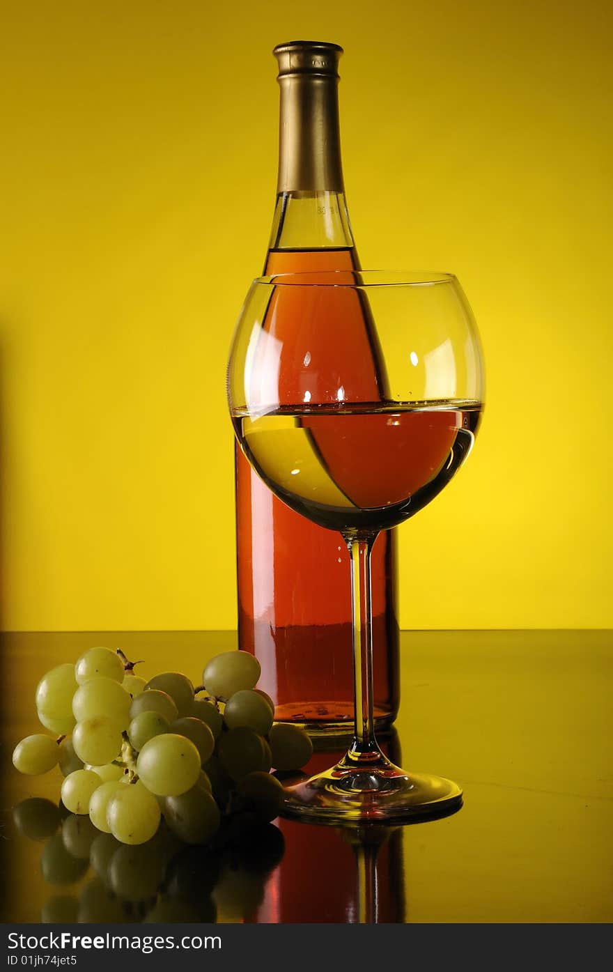 Grapes, Bottle And Glass Of Wine