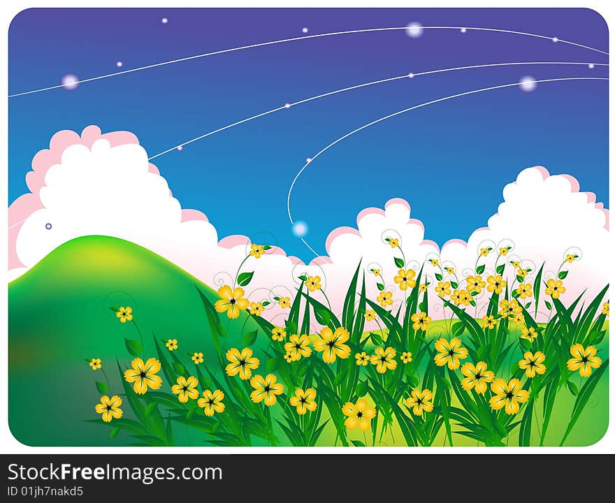 summer bright landscape with yellow flowers. summer bright landscape with yellow flowers