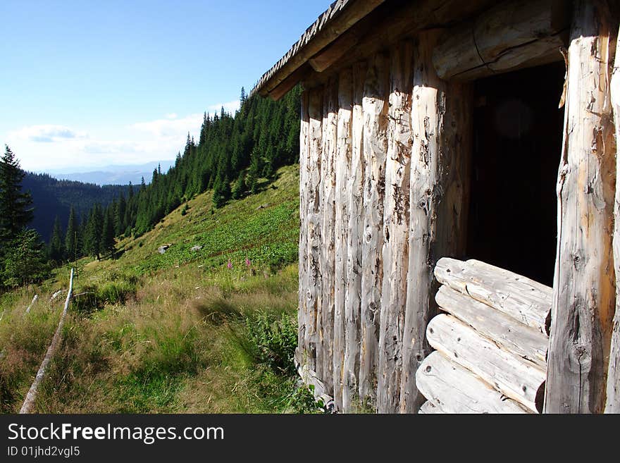 A wooden shelter in Rodney Mountains in Romania. A wooden shelter in Rodney Mountains in Romania