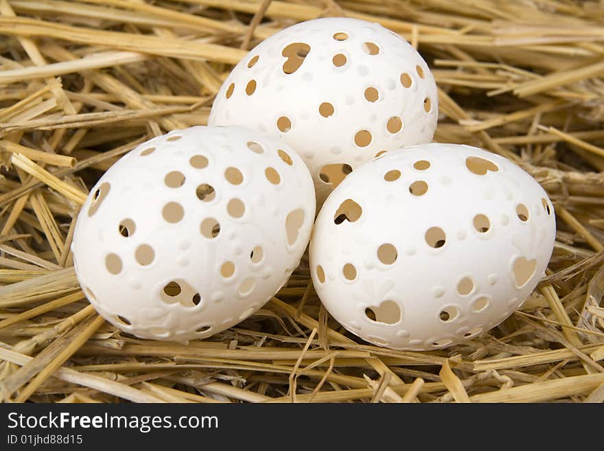 Easter egg against a background from straw. Easter egg against a background from straw.