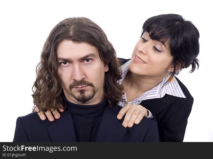 Woman and man business couple white isolate