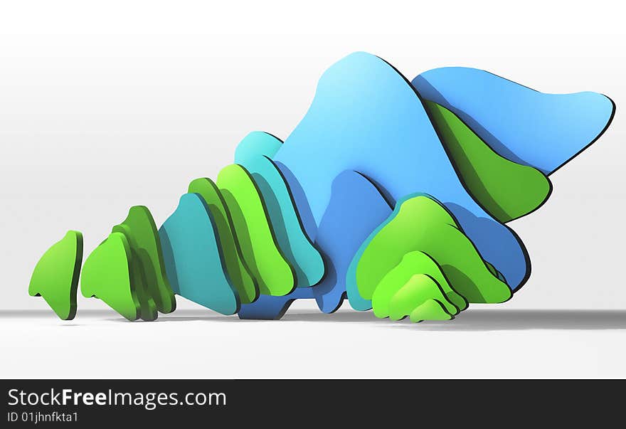 Blue and green shapes on a white background