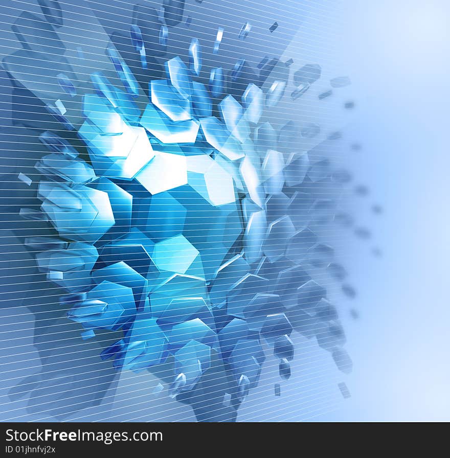 Many blue dimensional shapes on a blue background. Many blue dimensional shapes on a blue background