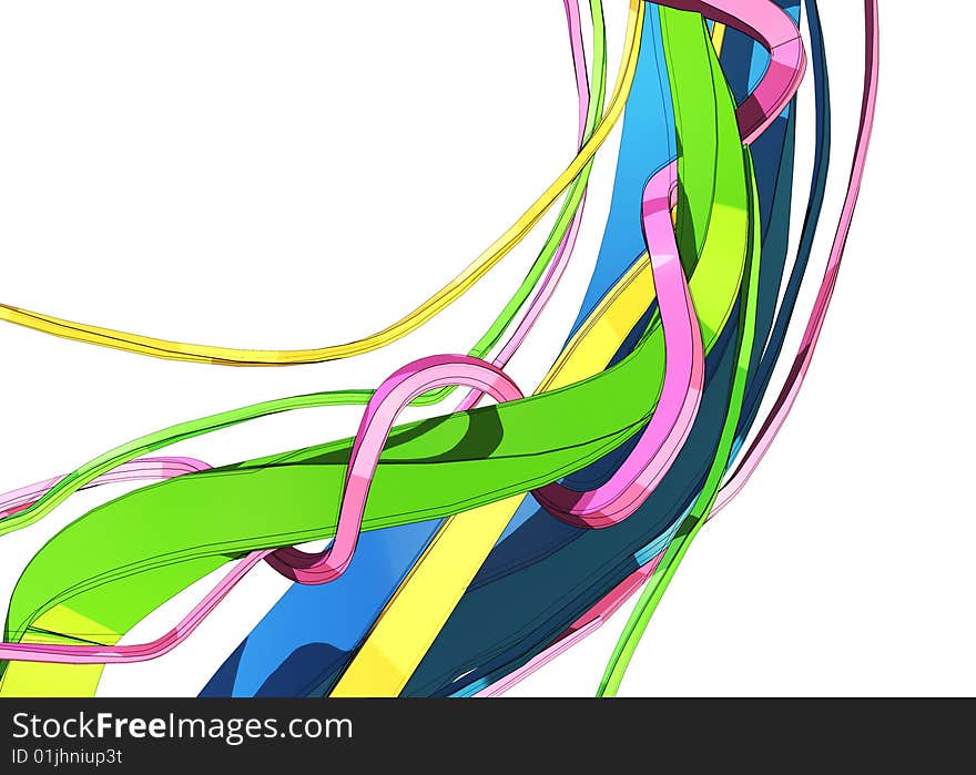 Green, pink and blue arcs and zigzags obemnye on a white background. Green, pink and blue arcs and zigzags obemnye on a white background