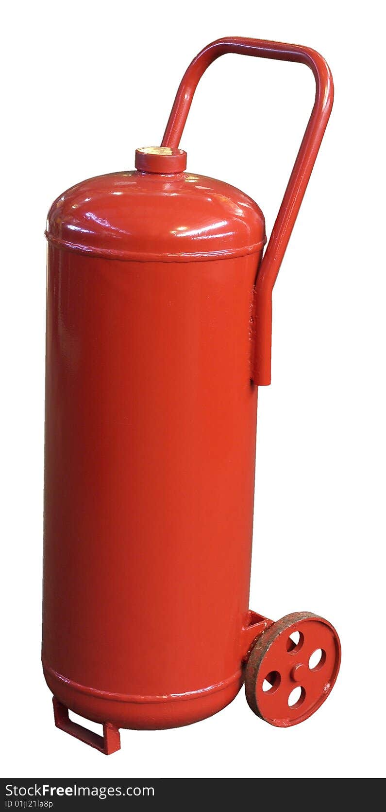 The red fire extinguisher on a white background. The red fire extinguisher on a white background