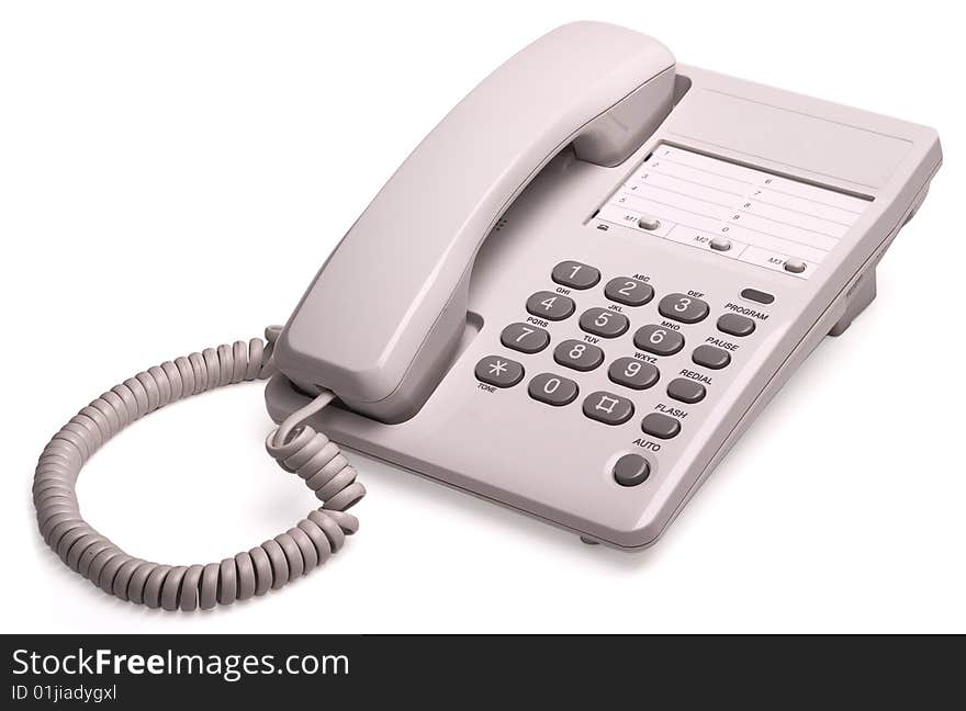 Office white phone. Isolated on a white background. Office white phone. Isolated on a white background.