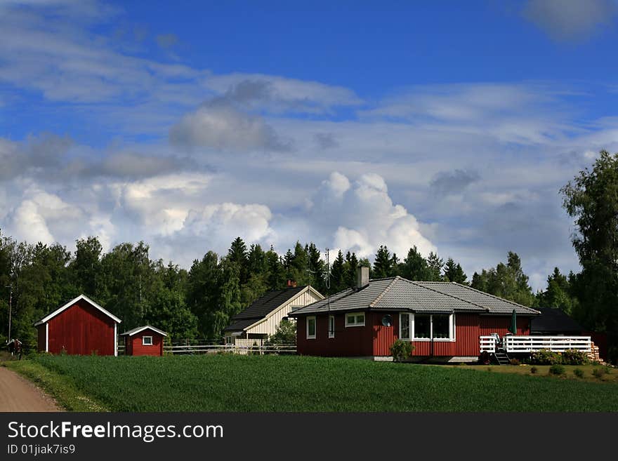 Red houses in beautiful nature. (Norway). Red houses in beautiful nature. (Norway)