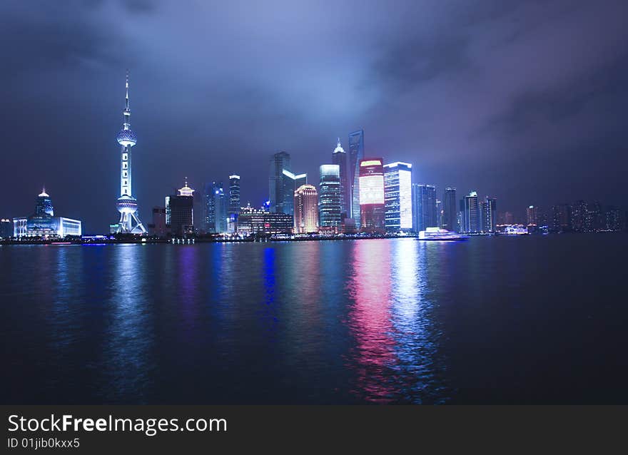 Economic Center of China - Night View of Shanghai with Pearl Tower. Economic Center of China - Night View of Shanghai with Pearl Tower