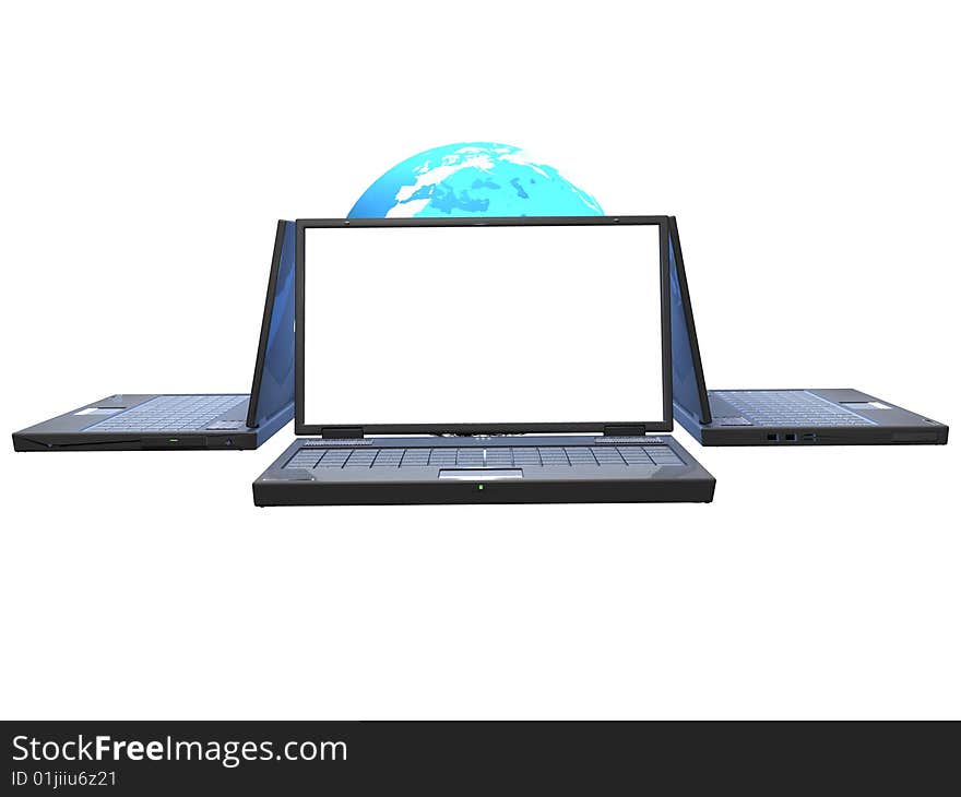 Laptops and blue world