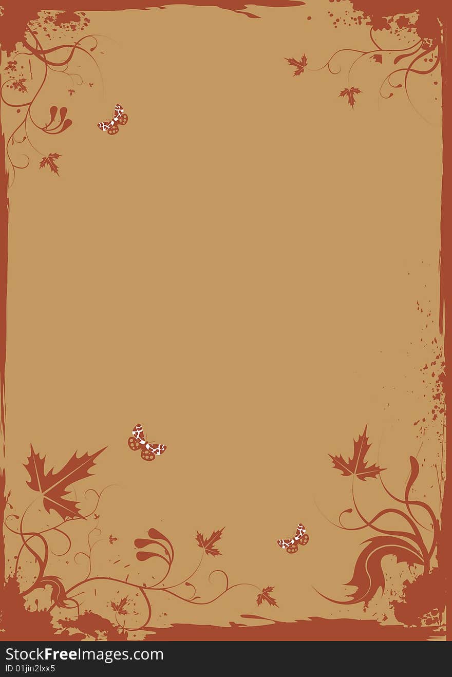 Grunge retro floral frame with butterflies for you