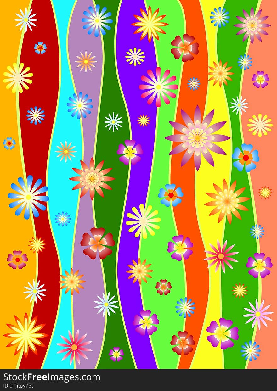 Colors lines with colorful flowers, spring motif. Colors lines with colorful flowers, spring motif