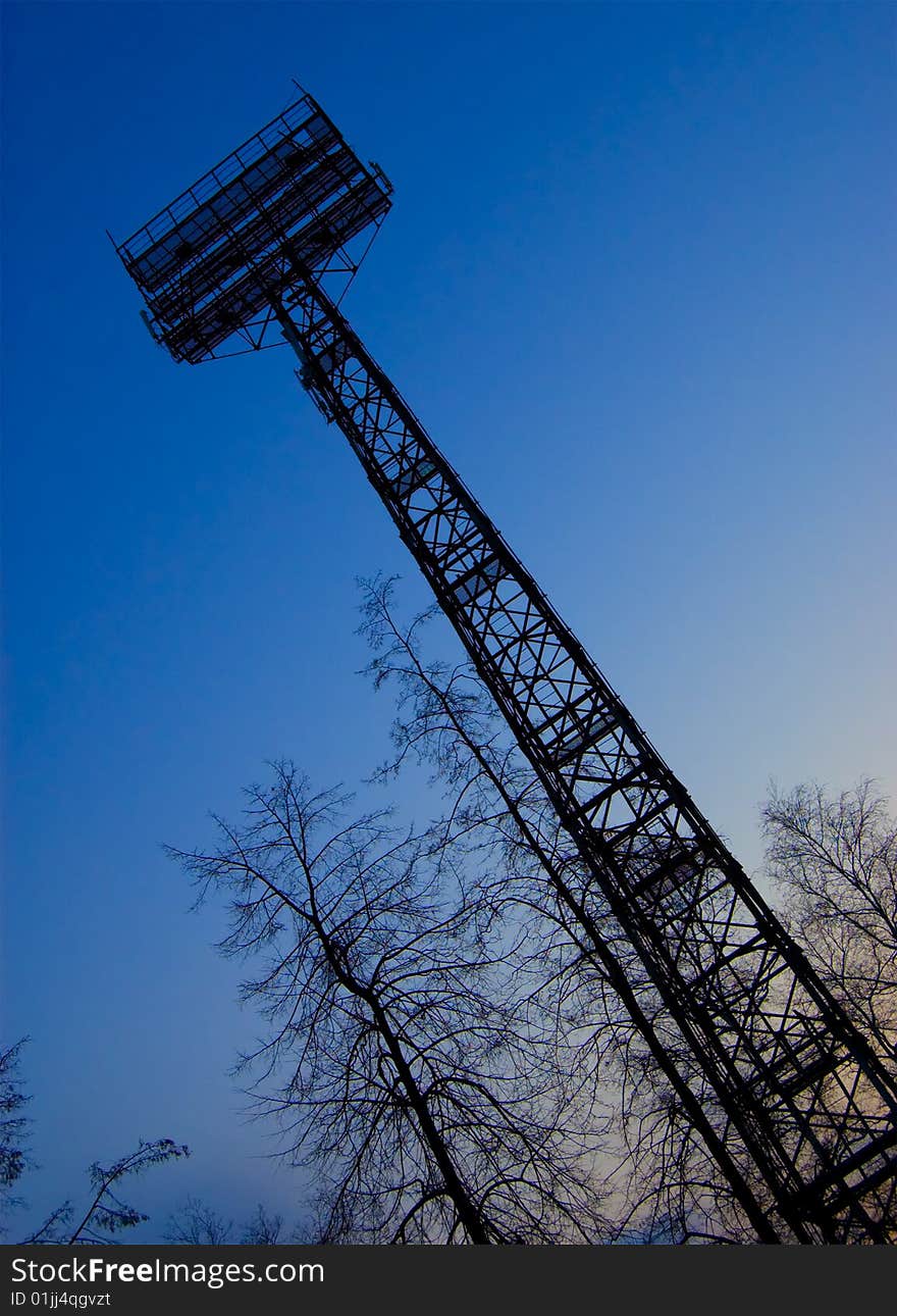 Lighting tower stadium against the backdrop of night sky