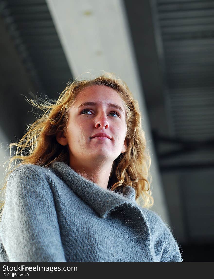 Blond Girl Under Bridge