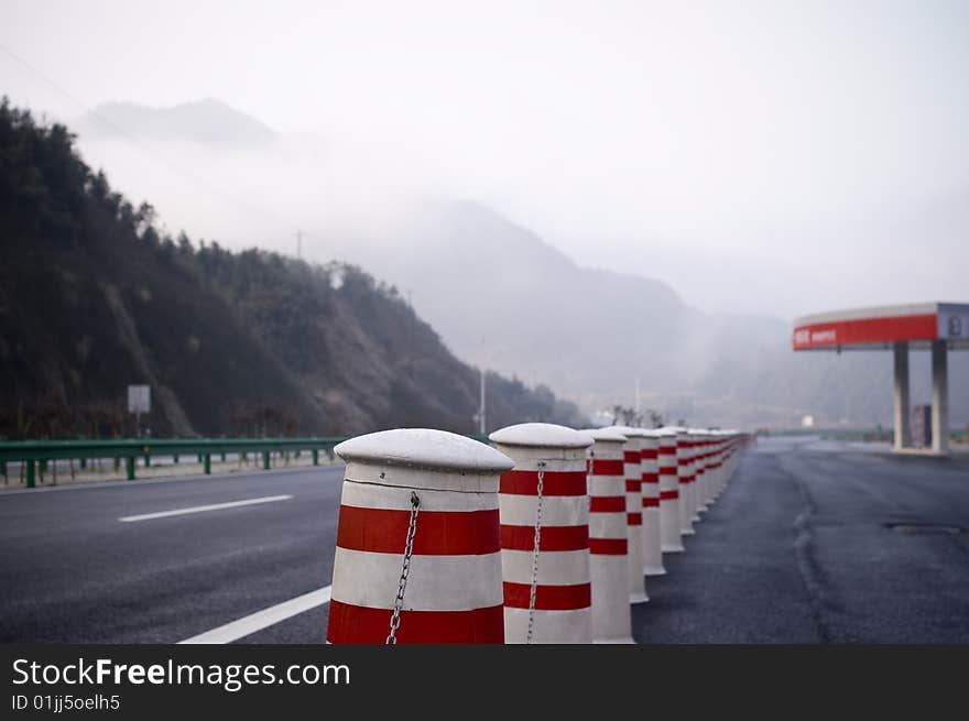 Road dividers on highway in countryside of China