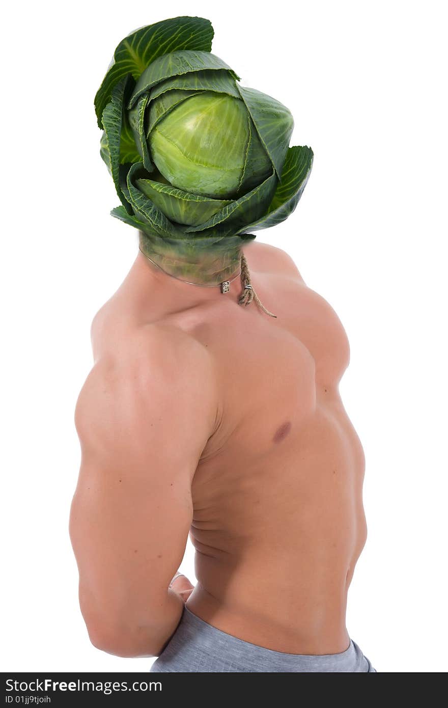 Graceful man with head cabbage