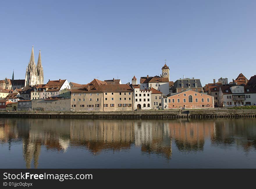 The famous old town with the cathedral of Regensburg in Germany. The famous old town with the cathedral of Regensburg in Germany