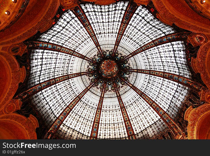 Ceiling in Galleries Lafayette in Paris, France. Ceiling in Galleries Lafayette in Paris, France