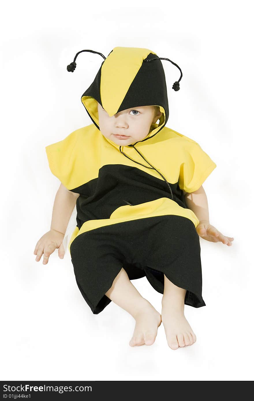 Cute little boy in bumble bee costume. Cute little boy in bumble bee costume.