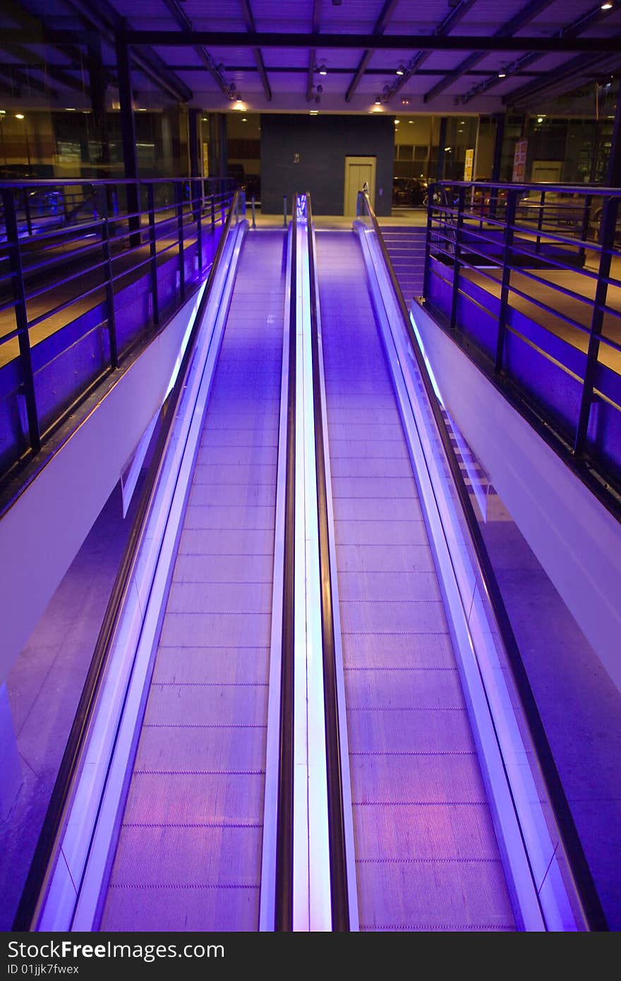 Escalator in a commercial area. Shallow DOF